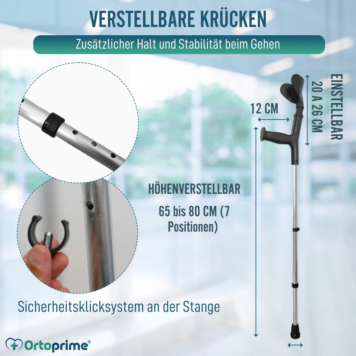 Pack 2 Höhenverstellbare orthopädische Gehhilfen | Duo Unterarmstützen - Image 4