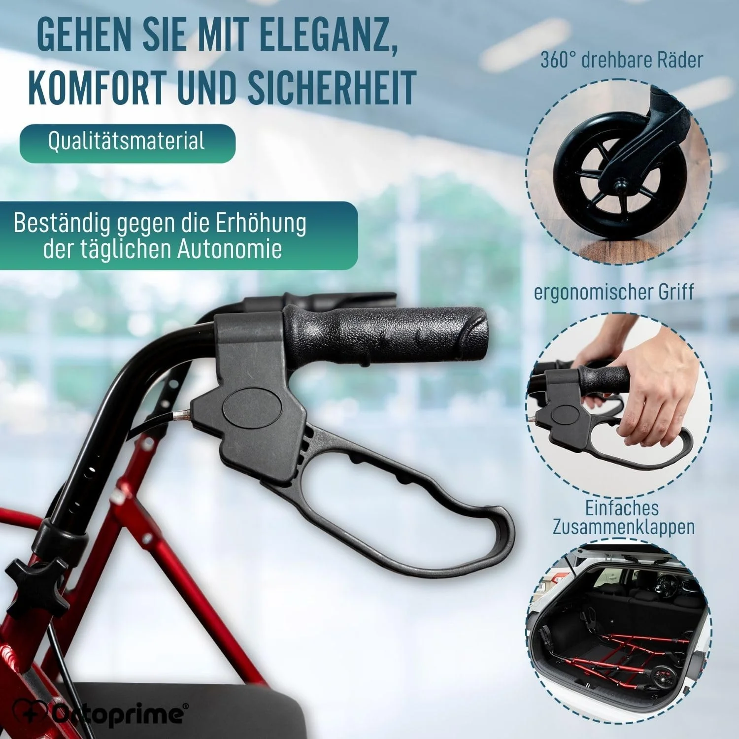 Rollator aus Aluminium mit Bremsen und Gepolsterter Sitzfläche - Image 4
