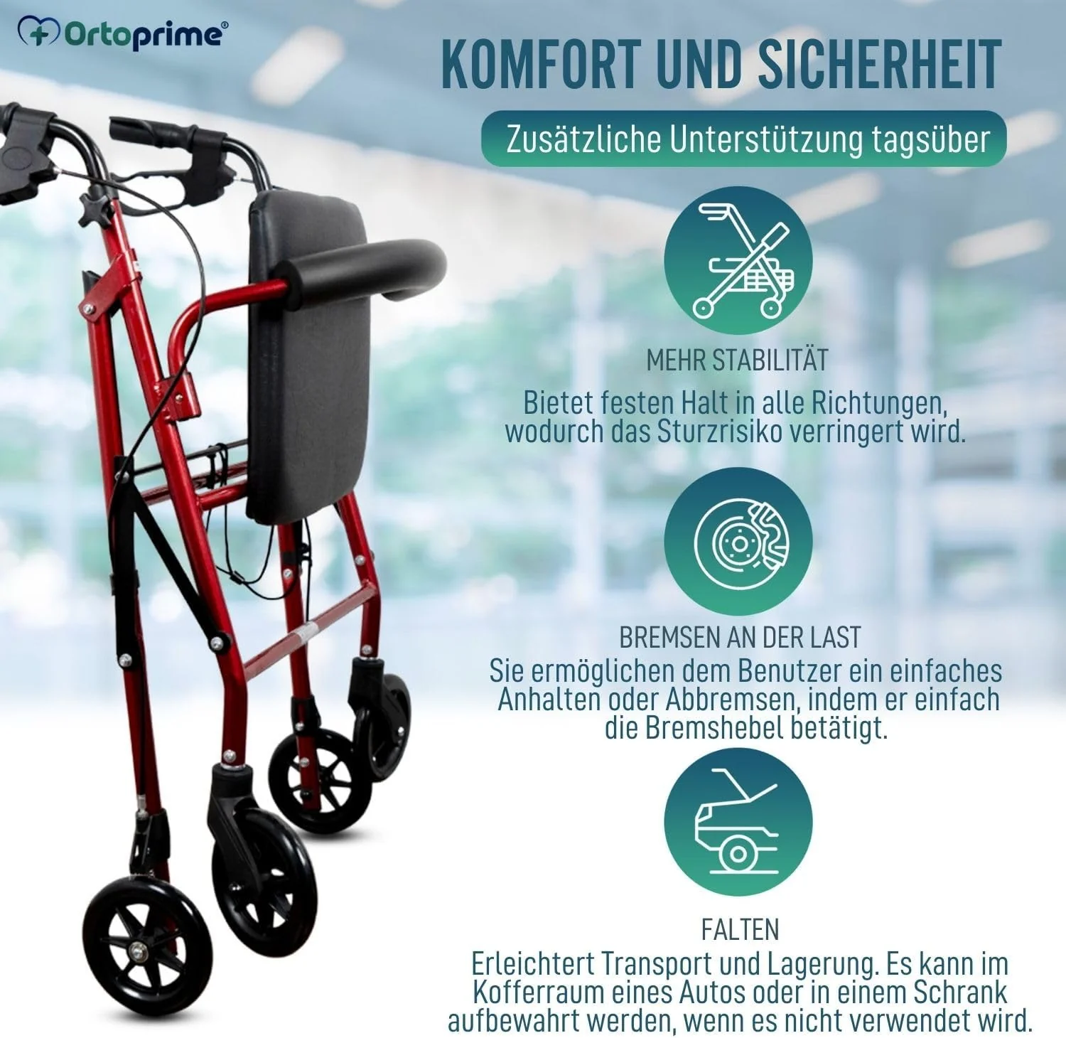 Rollator aus Aluminium mit Bremsen und Gepolsterter Sitzfläche - Image 5