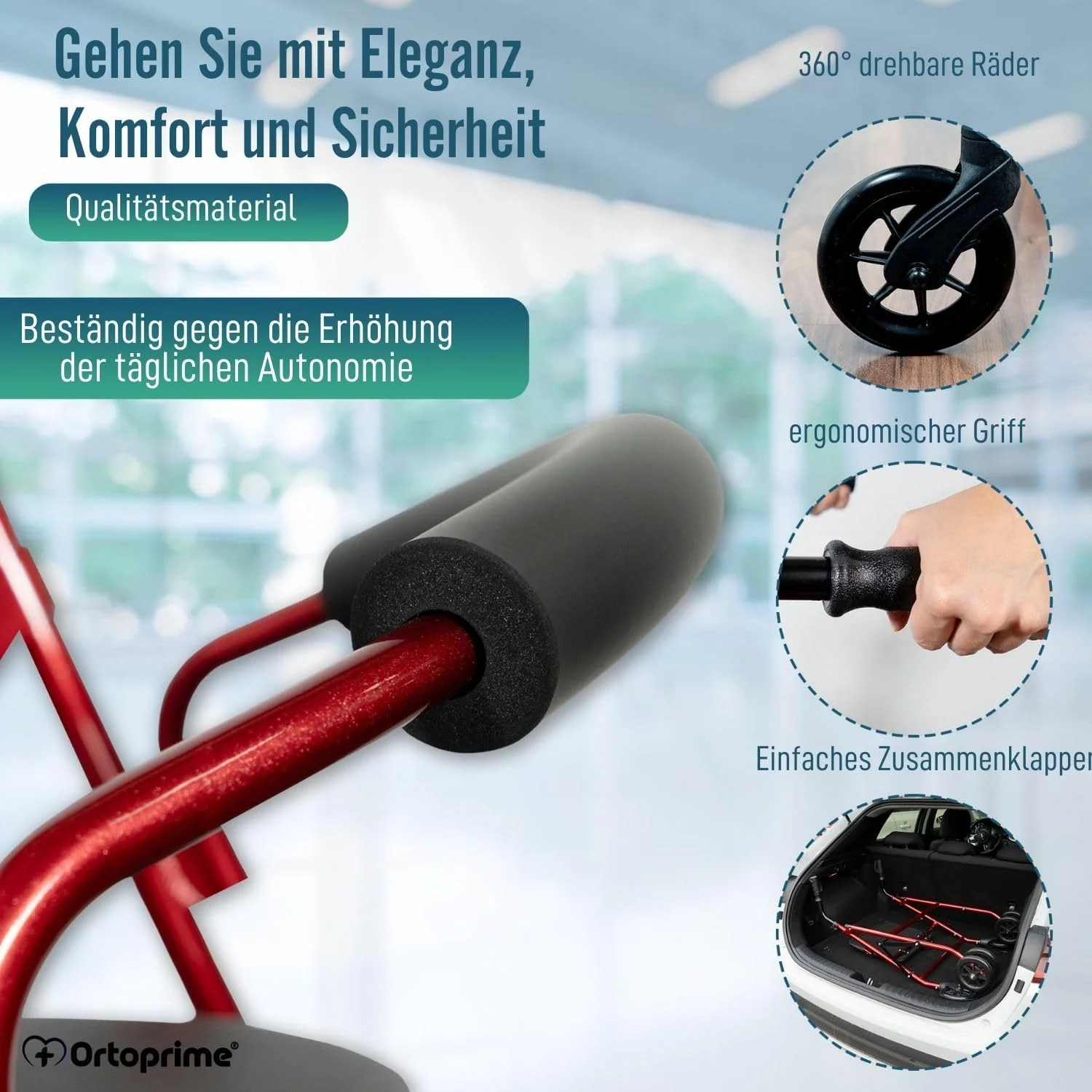 Rollator aus Aluminium mit Lastbremse und Gepolsterter Sitzfläche - Image 4