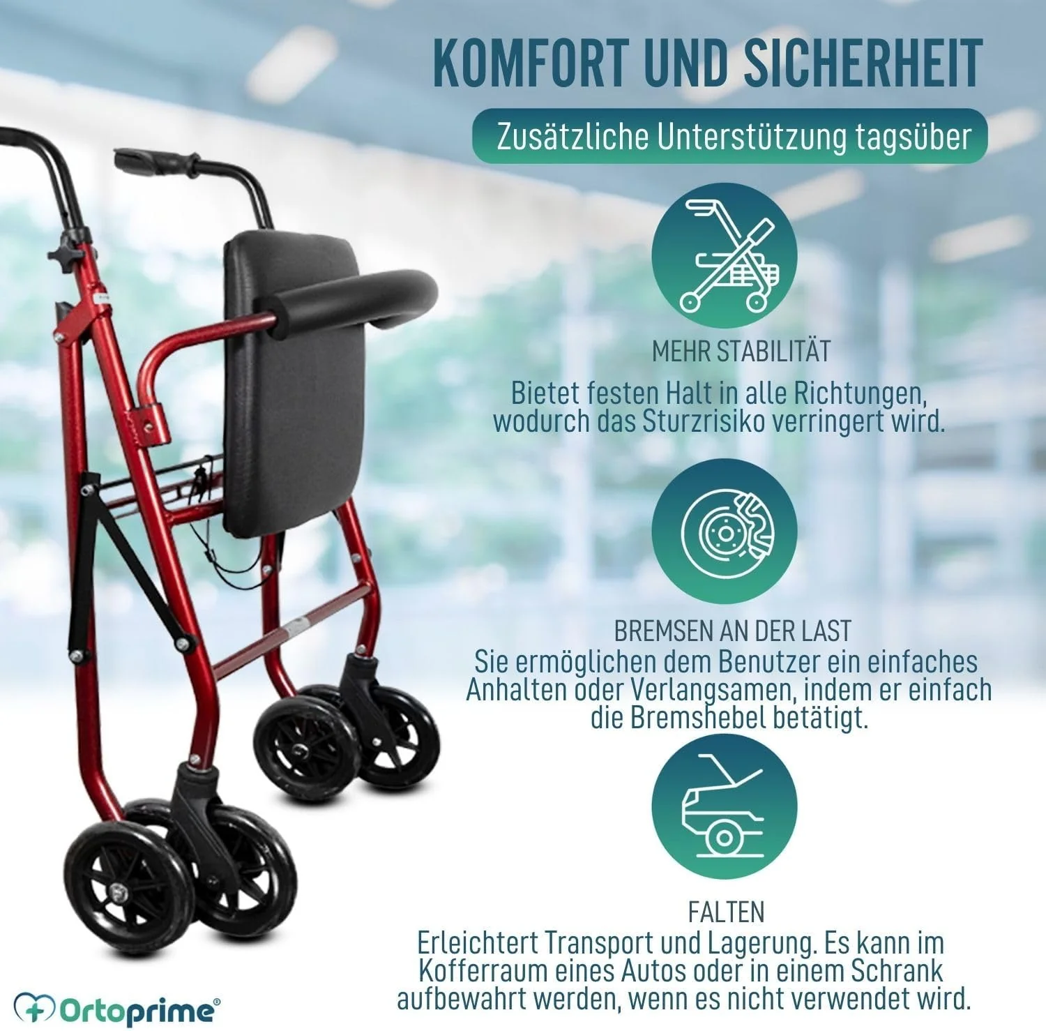 Rollator aus Aluminium mit Lastbremse und Gepolsterter Sitzfläche - Image 8